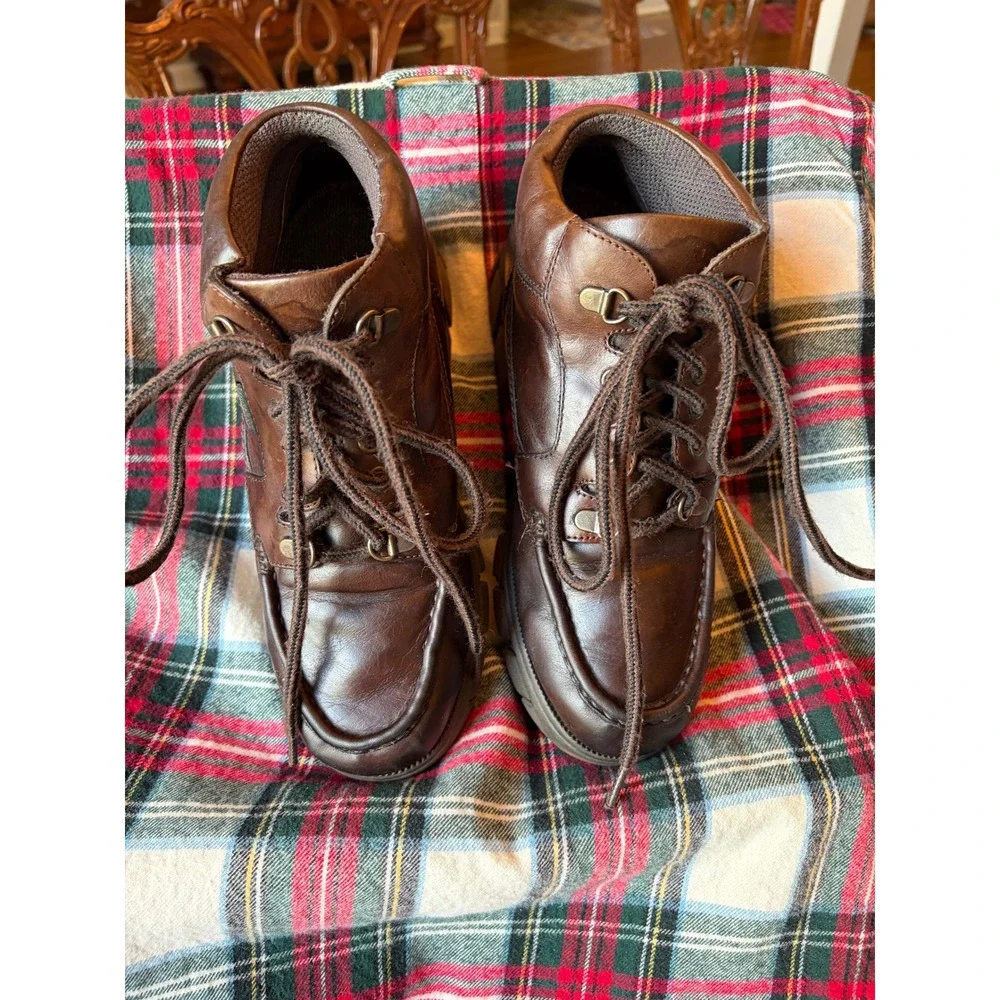 Easy Spirit Brown Leather Ankle Boots Moc Toe Lace Up Lug Sole Mens